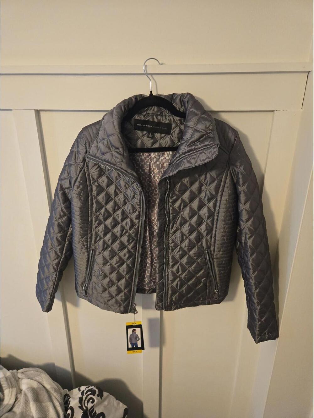 Marc New York Andrew Marc Quilted Metallic Silver Puffer Jacket Size S